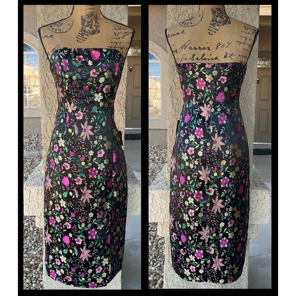 Lulus Make a Move Black Satin Floral Jacquard Strapless Midi Dress Size L - Picture 6 of 13